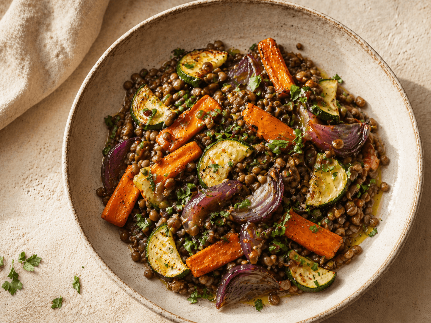 Lentil & roasted-vegetable bowl